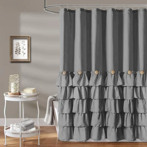 Miniatura 10 de Cortina de ducha Seasonwood de tela blanca con volantes, cortina de ducha estilo granja, cortinas de ducha de 72 x 84 pulgadas con botones y Blanco