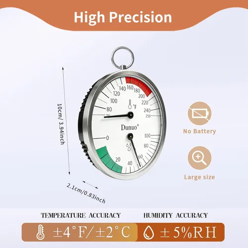 Miniatura 2 de Termómetro de sauna de 4 pulgadas Fahrenheit e higrómetro, montado para caja de sauna de vapor portátil, ideal