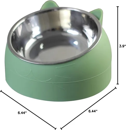Miniatura 2 de Cuenco elevado para gatos inclinado en 15°, comedero elevado para bulldog sin derrames, plato de comida para perros y gatitos, antideslizante, Verde