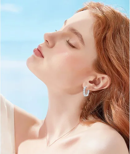Miniatura 6 de Aretes de aro de plata de ley 925, delicados aretes colgantes para mujeres, hombres y niñas, regalo de joyería
