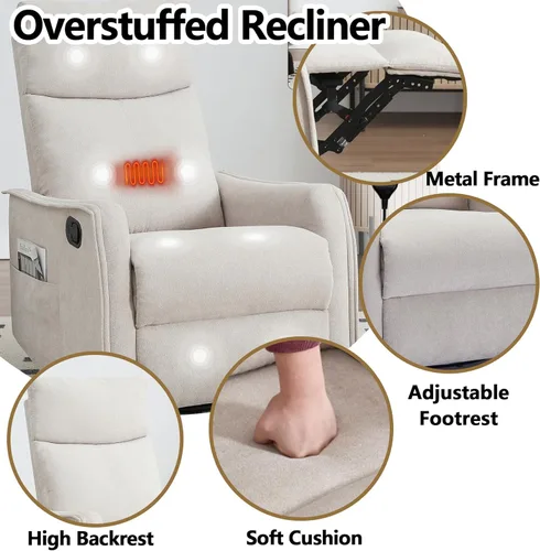 Miniatura 7 de Silla reclinable con masaje y calor, silla reclinable giratoria con respaldo alto, sillones reclinables manuales Lazy Boy para adultos, silla