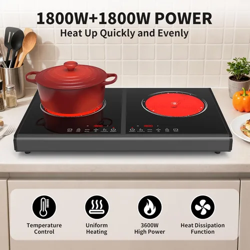 Miniatura 6 de VBGK Placa de cocina eléctrica, estufa de 110 V 3600 W, encimera de 22 pulgadas con 9 niveles de potencia, control táctil LED, protección contra