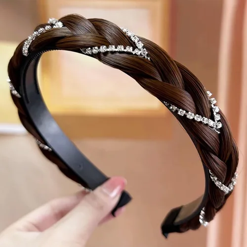 Miniatura 24 de Diadema de 4 hebras de cabello sintético trenzado, diadema trenzada con dientes, accesorio de belleza, diadema elástica para mujer (marrón oscuro)