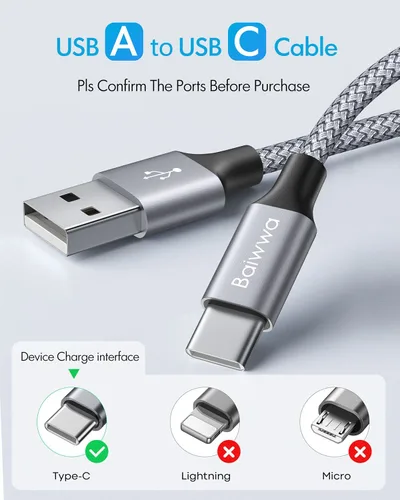 Miniatura 7 de Baiwwa Cable USB C de carga rápida de 3 pies, paquete de 2 cables USB A a tipo C, cable de carga trenzado para iPhone 16 15/16 15 Pro/16 15 Plus/16