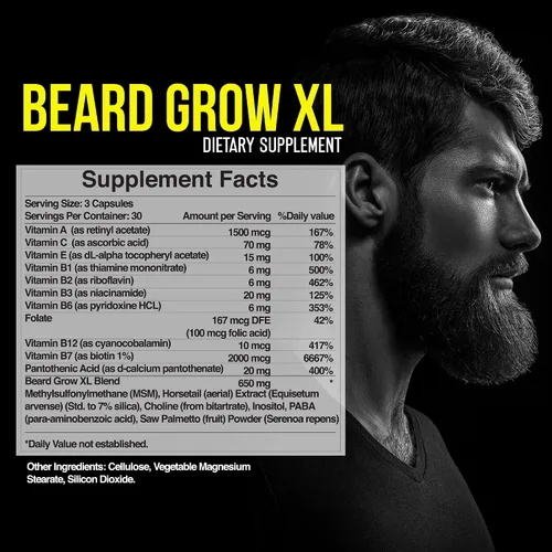 Miniatura 2 de Beard Grow XL Suplmento para vello facial Las vitaminas N 1 para el crecimiento del vello en hombres Para una barba más gruesa y más tupida