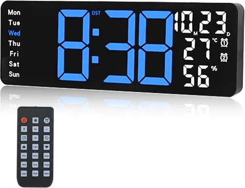 Reloj de pared digital con pantalla grande, reloj digital de 17.3 pulgadas con control remoto a color RGB, reloj de pared grande con atenuación