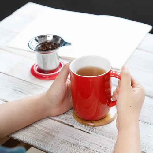 Miniatura 5 de CEEFU Taza de té de porcelana con infusor y tapa, tetera con filtro y posavasos, máquina de té para hojas sueltas, 16 onzas para té, café, leche