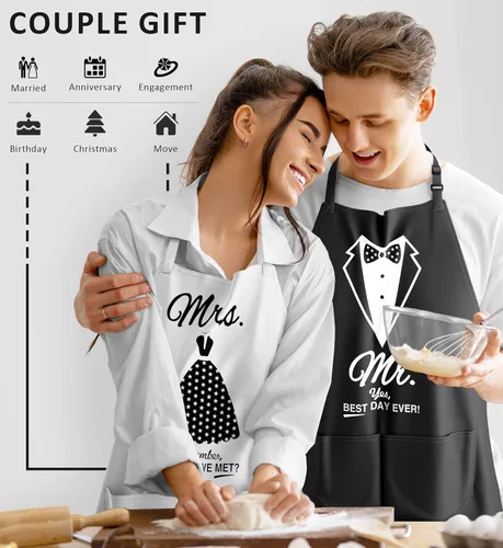 Miniatura 5 de Mr & Mrs - Delantales para pareja, aniversario, despedida de soltera, boda, compromiso, regalos de Navidad para parejas, juego de regalo de cocina