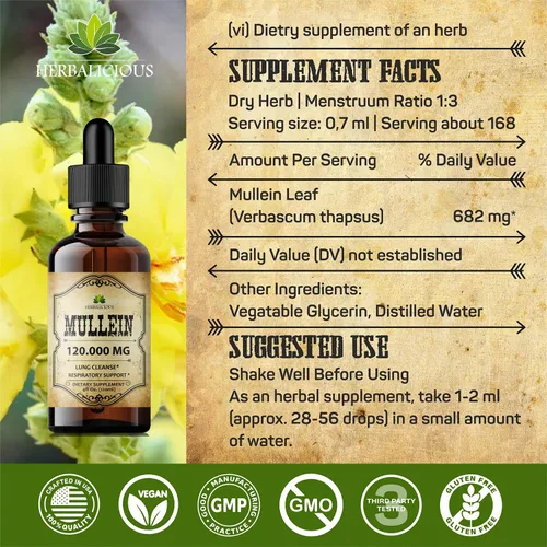 Miniatura 6 de HERBALICIOUS Gotas de gordolobo para pulmones – Suplemento orgánico de limpieza pulmonar con extracto de hoja de gordolobo (Verbascum Thapsus)