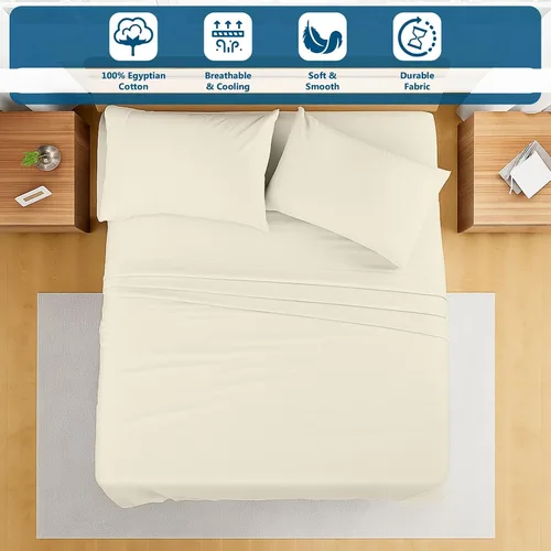 Miniatura 102 de Shreem Linen Olympic - Juego de sábanas tamaño Queen de 66 x 80 pulgadas, 100% algodón egipcio, juego de ropa de cama de 4 piezas, se adapta a Azul