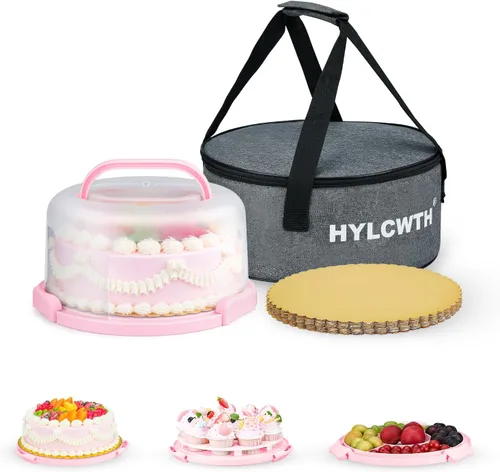 Miniatura 10 de Porta pasteles con tapa y asa, soporte para pasteles sin BPA con tapa para portador de pasteles redondo de 10 pulgadas con 10 tableros redondos