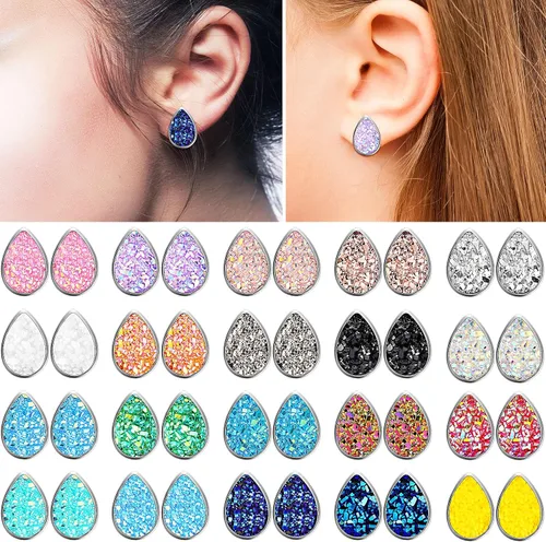 Miniatura 2 de Juego de 20 pares de aretes tipo dormilona de acero inoxidable, aretes perforados, joyería para mujer