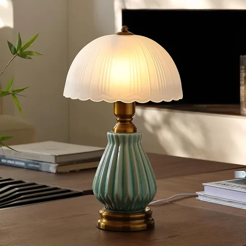 Miniatura 7 de Glivpny Lámpara vintage para sala de estar, lámparas de mesa de cerámica modernas de 16 pulgadas para dormitorio, mesita de noche retro lámparas