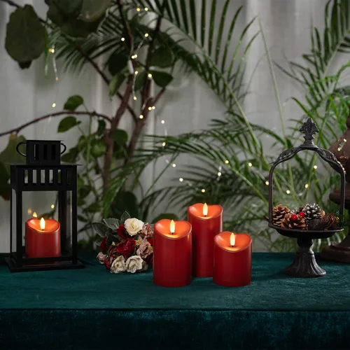 Miniatura 5 de Homemory Velas sin llama color burdeos, velas parpadeantes impermeables sin llama, velas LED de pilar para exteriores operadas por batería