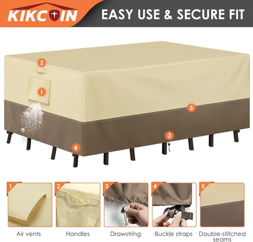 Miniatura 5 de Fundas impermeables para muebles de patio para mesa y sillas, juego de muebles de exterior, antidecoloración, resistente al desgarro/agua, 110
