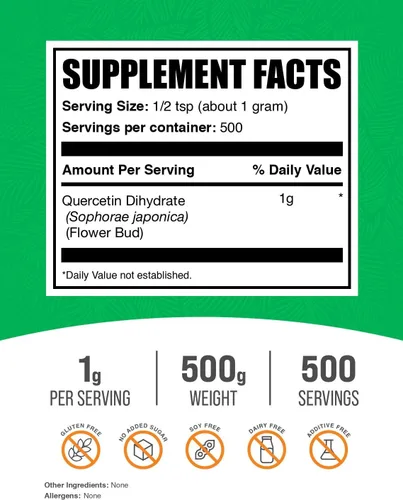 Miniatura 2 de BulkSupplements. com Quercetin Dihydrate Powder - Suplementos de quercetina, fuente de antioxidantes - Vegano y sin gluten, 0.04 oz por porción