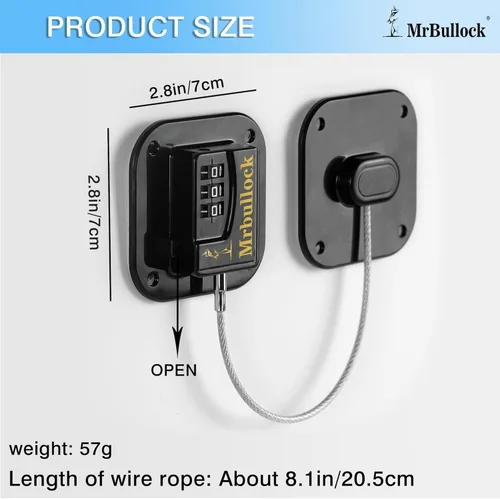 Miniatura 9 de Cerradura de refrigerador, cerradura de combinación resistente para congelador y armarios, fácil de instalar, no necesita llaves, pestillo de Negro