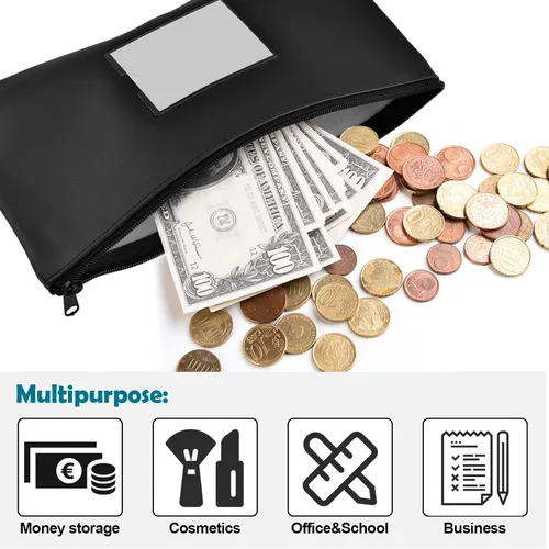Miniatura 2 de Bolsas de dinero negras con cremallera para dinero en efectivo, 11.25 x 6.25 pulgadas, paquete de 3, bolsas de depósito bancario, bolsas de dinero