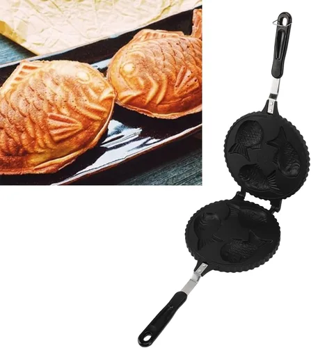 Miniatura 4 de Ciciglow Taiyaki - Molde para hacer panqueques en forma de pez, doble sartén, negro, 16.5 in x 7.7 in
