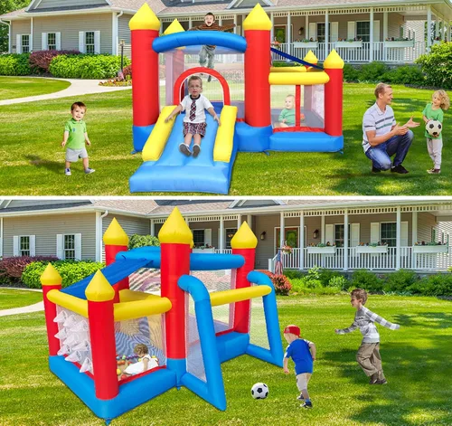 Miniatura 2 de Baralir Casa inflable de rebote para niños de 3 a 6 años, puente para niños pequeños con tobogán y piscina de agua (con cubierta solar), perfecto
