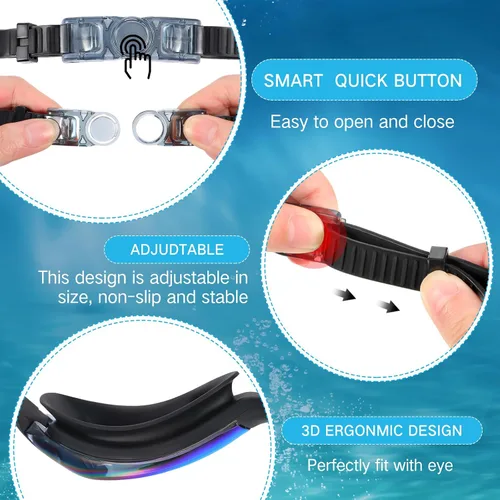 Miniatura 3 de Flutesan Paquete de 6 gafas de natación para adultos, antiniebla, con tapones para los oídos, clip para la nariz, sin fugas, protección completa
