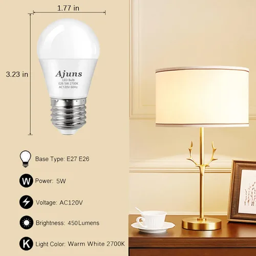 Miniatura 4 de Bombilla LED equivalente a 5 W, equivalente a 40 W, 120 V, bombillas para ventilador de techo, luz blanca cálida 2700 K A15, bombilla LED de ahorro
