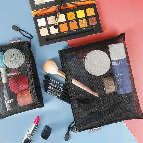Miniatura 5 de Paquete de 6 bolsas de malla para cosméticos, bolsas de maquillaje de nailon con cremallera para el hogar, oficina, bolsa de pañales (negro)