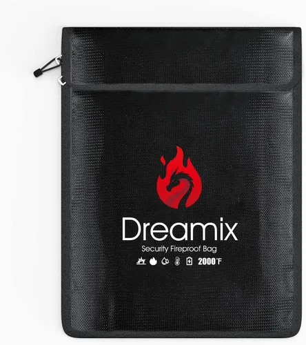 Dreamix Bolsa de documentos ignífuga e impermeable, almacenamiento seguro, objetos de valor, joyería en efectivo, documentos legales, archivo