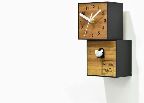 Miniatura 3 de Modern Cuckoo Bird Clock - Solid Wood - Wooden Wall/Table Clock - Minimalist Wall Art - Contemporary Decor - City Two Story Square (Modern Frame)