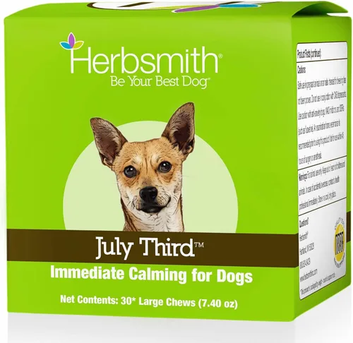 Herbsmith Tercer de julio - Masticables calmantes caninos - Hierbas calmantes para perros - Suplementos de ansiedad para perros - Masticables