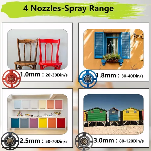 Miniatura 2 de Pulverizador de pintura inalámbrico para batería Ryobi de 18V, pistola de pintura HVLP de mano con 3 patrones de pulverización y 4 boquillas, ideal