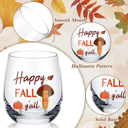 Miniatura 5 de Zhehao 12 vasos de vino sin tallo de Acción de Gracias de 12 onzas, vasos de calabaza y pavo, vasos de vacaciones, regalos ideales para otoño