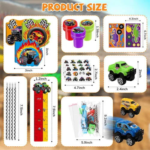 Miniatura 3 de BenLouis 96 Piezas Artículos de Fiesta de Camiones Monstruo Sellos y Calcomanías de Cumpleaños de Camión Automóvil Conjunto de Artículos Escolares