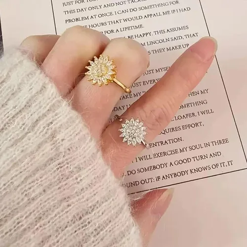 Miniatura 8 de Fidget Ring Anxiety Spinner Ring Open Adjustable Sunflower Star Moon Windmill Butterfly Rings Daisy Stress Relieving Fidget Women Cubic Zirconia