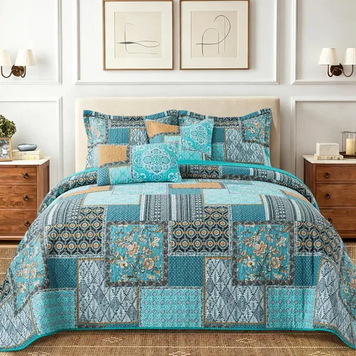 Miniatura 13 de TWINRUN Edredones de algodón tamaño Queen, colcha ligera tamaño Queen para cama, juego de edredón reversible suave a cuadros florales tamaño Queen G