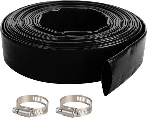 Miniatura 13 de Manguera de retrolavado de piscina de 1-1/2 pulgadas x 50 pies, manguera de descarga de agua plana de PVC reforzado de alta resistencia negra