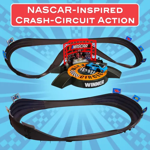 Miniatura 7 de Juego de pistas de carreras de coches de ranura NASCAR Crash Circuit Short Track 2 autos eléctricos con Cargadores Flash Pistas de carreras