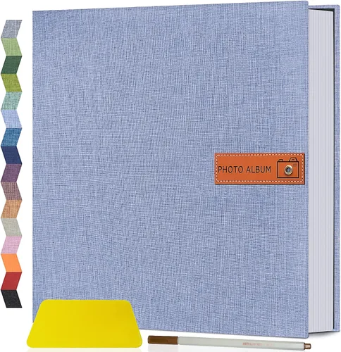 Miniatura 47 de Popotop Álbum de fotos grande autoadhesivo 4x6 5x7 8x10, álbum de recortes DIY, libro de fotos, regalos para mamá, familia, bebé y boda, con Azul