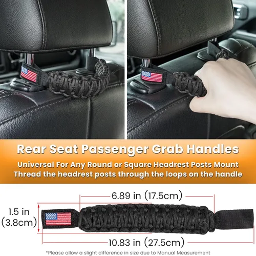 Miniatura 6 de Asas de agarre de barra enrollable + Asa de agarre para reposacabezas para Jeep Wrangler YJ TJ JK JKU JL JLU Sport Sahara Freedom Rubicon Unlimited
