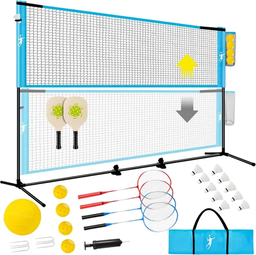 Juego de red de bádminton de pickleball para patios traseros, juego combinado de voleibol portátil todo en uno con red ajustable, palas de voleibol