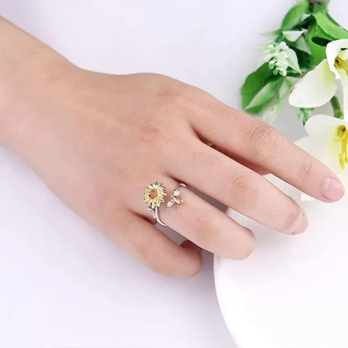 Miniatura 6 de Banemi Anillos antiestrés para la ansiedad para mujeres, anillo giratorio de flor de circonita cúbica, regalo de joyería para esposa, niña, día