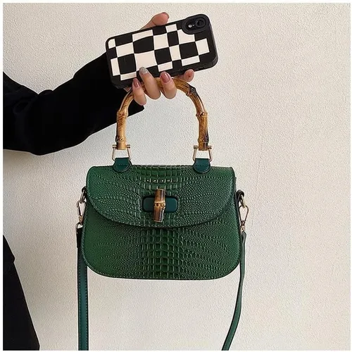 Miniatura 2 de Bolso de mano de cuero artificial de bambú con asa superior para mujer, elegante bolso de noche, regalo para mujer, hecho a mano