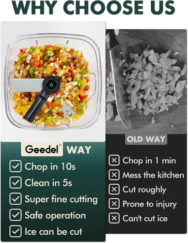 Miniatura 6 de Procesador manual de alimentos, cortador de verduras Geedel con cuerda, picador de alimentos y cortador de verduras para verduras, frutas, ensalada