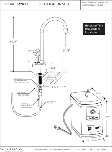Miniatura 7 de Westbrass A272HFP-11 Develosah Dispensador de agua fría y caliente de 2 manijas con tanque de calentamiento instantáneo, cobre antiguo