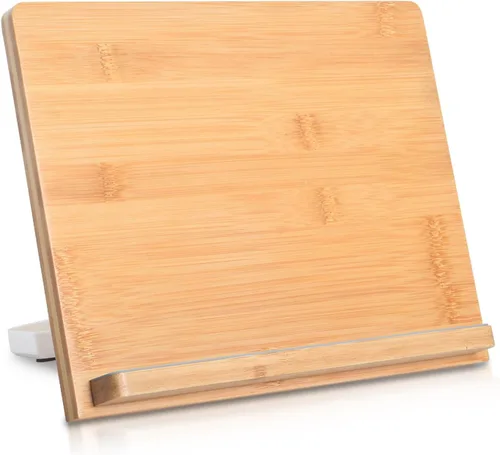 Miniatura 9 de wishacc Soporte de bambú para tablet de escritorio, soporte grande de madera de 11 x 8.2 pulgadas con ángulos ajustables, soporte de madera grueso