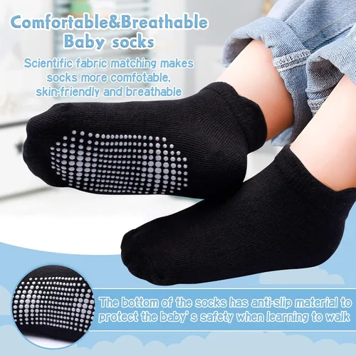 Miniatura 4 de 12 paquetes de calcetines antideslizantes para niños y bebés con agarres, 1-7 años, calcetines de algodón para tobillo para niños y niñas