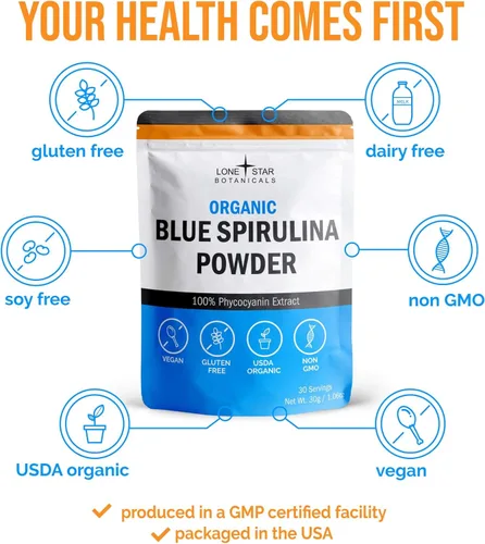 Miniatura 5 de Polvo de espirulina azul orgánico, 100% puro superalimento de algas azul-verdes, colorante alimentario natural para batidos y bebidas proteicas, sin