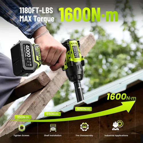Miniatura 2 de Llave de impacto inalámbrica de 1400 N.m (1032 pies-libras), pistola de impacto sin escobillas de 1/2" de alto par, potencia de 2400 RPM, 2