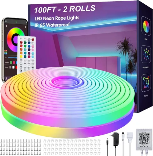 Miniatura 3 de Ledagic - Tira de luces LED de neón RGB de 10 pies con control remoto y aplicación, tiras de luces LED de neón impermeables IP65 para exteriores