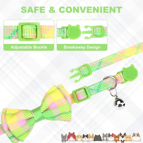 Miniatura 3 de Breakaway - Collares de gato con campana y bonitos colgantes, paquete de 3 collares de seguridad ajustables para gatitos, decoración para gatos Verde